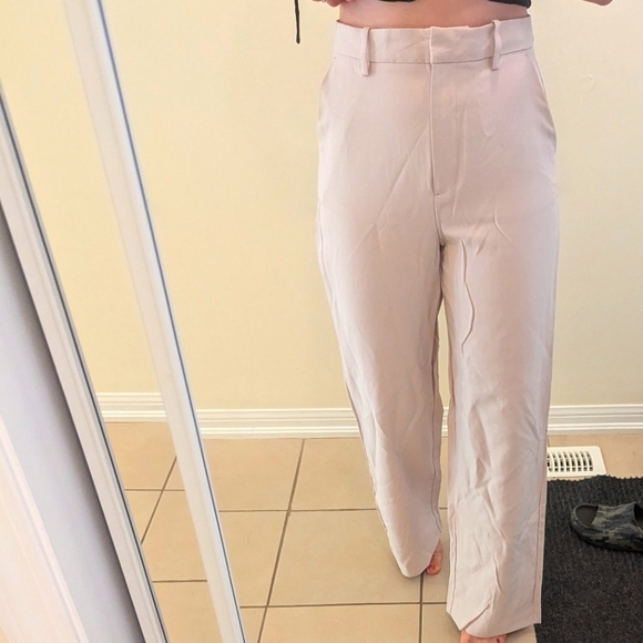 Zara Straight Leg Dress Pants Light Cream - Picture 1 of 4